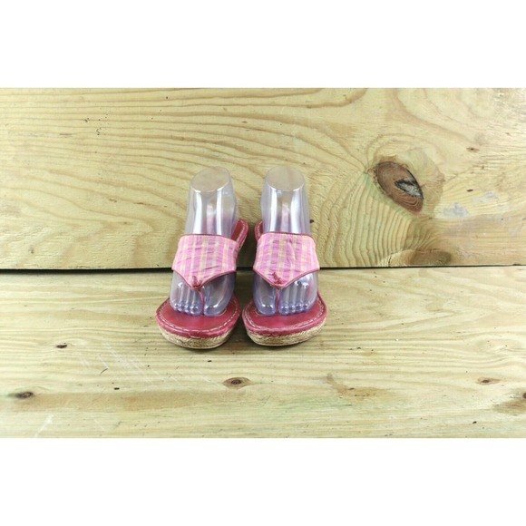 Born Shoes Womens Sandals Sz 8 Drilles Espadrilles Pink Check Print Wedge - Picture 2 of 10
